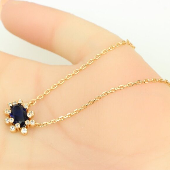 Rose Gold Necklace with Blue Stone Center & Adjustable Chain, XPNL0401 - Picture 2 of 12